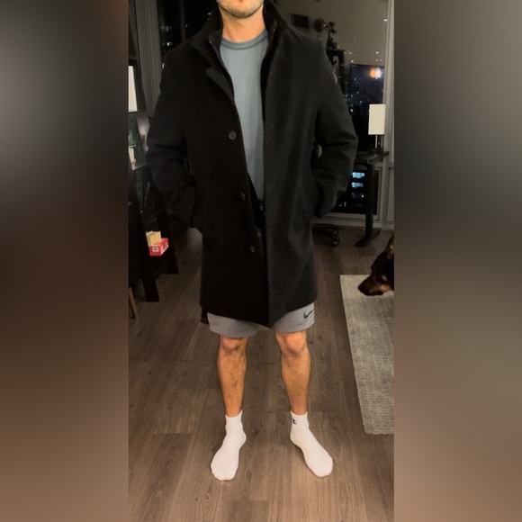 Gently-Used Calvin Klein Pea Coat. Size is 36S. Color is Black. - Picture 2 of 6